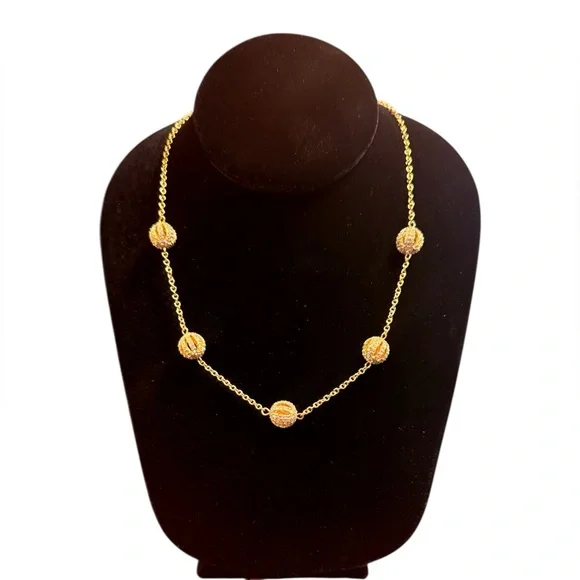 Ralph Lauren Gold Pave Crystal Ball Necklace 20” - Picture 1 of 7